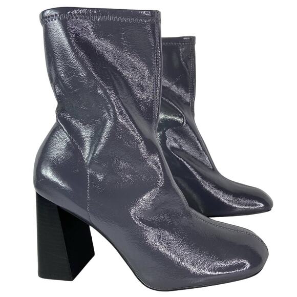 New Topshop Heeled Ankle Boots Grey Patent Faux Leather Tall Shaft Retro EU 41 - Picture 1 of 9